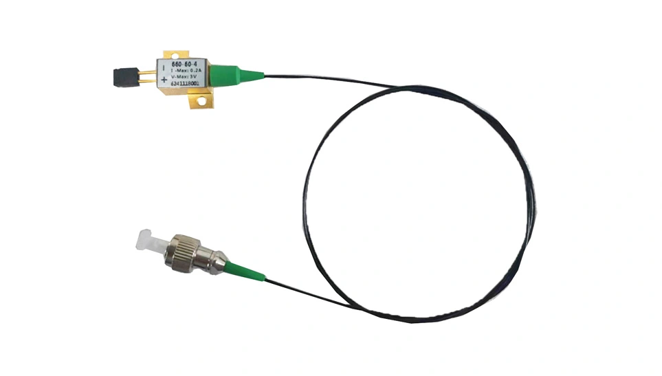 Diodo láser acoplado a fibra monomodo de 655 nm y 60 mW